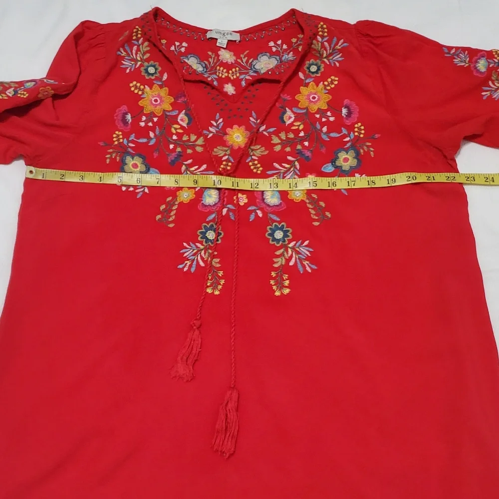 Umgee Boho Red Embroidered Tunic Top Large - Picture 6 of 9
